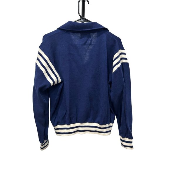 Vintage 80s Net Worth Blue Zip Up Jacket Striped Accents - Picture 2 of 8